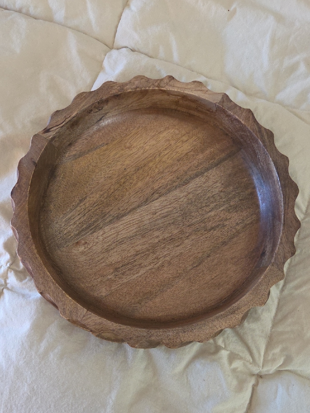 Mango Wood Decorative Round Tray in Natural Brown